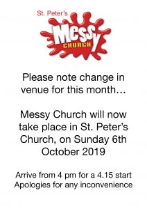 St Peter's Messy Church 6th Oct 2019 Venue change